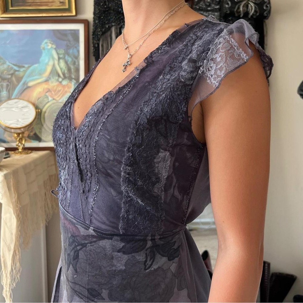 Per Una Speziale Gray Fairy Grunge Pleated Mini Dress Floral Lace Tunic Top 10 - Picture 3 of 5